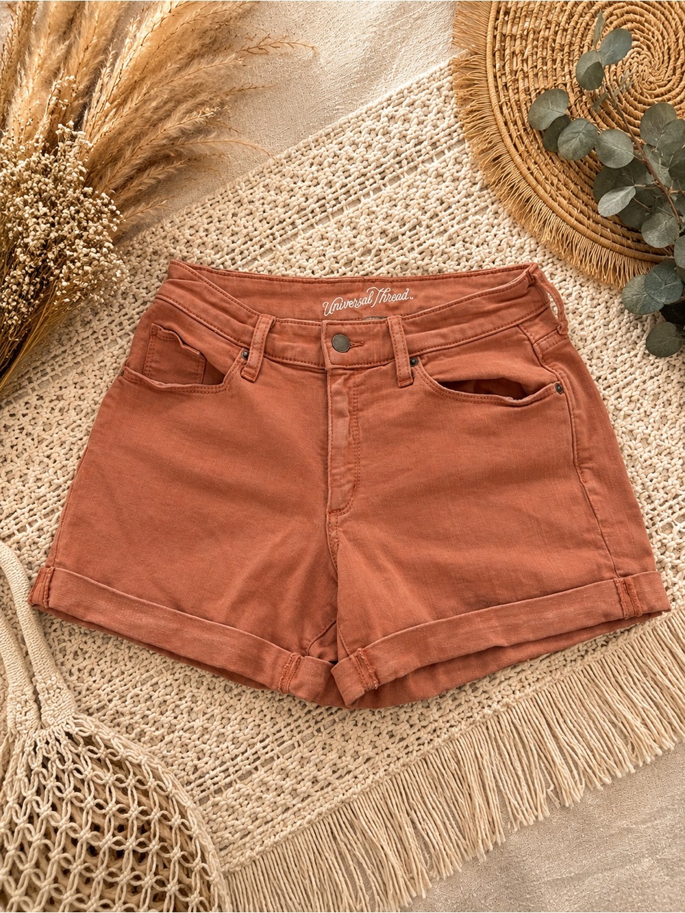 Universal Thread Rust Orange High-Rise Cuffed Denim Shorts
